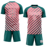 Custom Teal Medium Pink-White Lines Sublimation Soccer Uniform Jersey