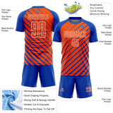 Custom Thunder Blue Orange-White Lines Sublimation Soccer Uniform Jersey