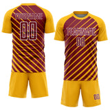 Custom Gold Crimson-White Lines Sublimation Soccer Uniform Jersey