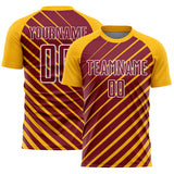 Custom Gold Crimson-White Lines Sublimation Soccer Uniform Jersey