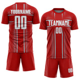 Custom Red White-Gray Lines Sublimation Soccer Uniform Jersey