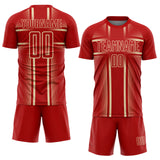 Custom Red Cream Lines Sublimation Soccer Uniform Jersey