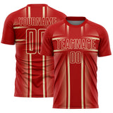Custom Red Cream Lines Sublimation Soccer Uniform Jersey