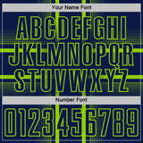 Custom Navy Neon Green-White Lines Sublimation Soccer Uniform Jersey