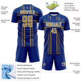 Custom Royal Old Gold-White Lines Sublimation Soccer Uniform Jersey