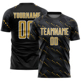 Custom Black Old Gold-White Slant Lines Sports Sublimation Soccer Uniform Jersey