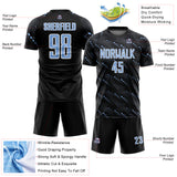 Custom Black Light Blue-White Slant Lines Sports Sublimation Soccer Uniform Jersey