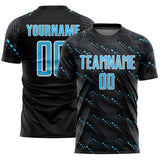 Custom Black Sky Blue-White Slant Lines Sports Sublimation Soccer Uniform Jersey