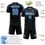 Custom Black Powder Blue-White Slant Lines Sports Sublimation Soccer Uniform Jersey