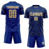 Custom Royal Old Gold-White Slant Lines Sports Sublimation Soccer Uniform Jersey