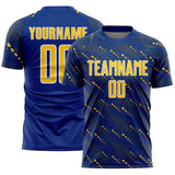 Custom Royal Yellow-White Slant Lines Sports Sublimation Soccer Uniform Jersey