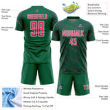 Custom Kelly Green Neon Pink-White Slant Lines Sports Sublimation Soccer Uniform Jersey
