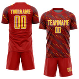 Custom Red Gold-White Slant Lines Sports Sublimation Soccer Uniform Jersey