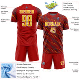 Custom Red Gold-White Slant Lines Sports Sublimation Soccer Uniform Jersey