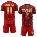 Custom Red Old Gold-White Slant Lines Sports Sublimation Soccer Uniform Jersey
