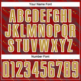 Custom Red Old Gold-White Slant Lines Sports Sublimation Soccer Uniform Jersey