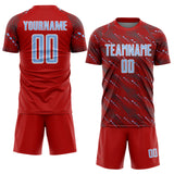Custom Red Light Blue-White Slant Lines Sports Sublimation Soccer Uniform Jersey