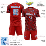 Custom Red Light Blue-White Slant Lines Sports Sublimation Soccer Uniform Jersey