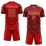 Custom Red Cream Slant Lines Sports Sublimation Soccer Uniform Jersey