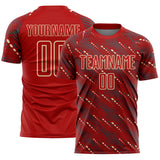 Custom Red Cream Slant Lines Sports Sublimation Soccer Uniform Jersey