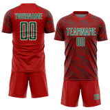 Custom Red Kelly Green-White Slant Lines Sports Sublimation Soccer Uniform Jersey