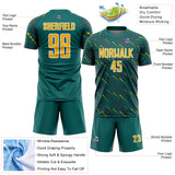 Custom Teal Gold-White Slant Lines Sports Sublimation Soccer Uniform Jersey
