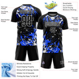 Custom Black Royal-White Fluid Art Splash Sublimation Soccer Uniform Jersey