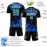 Custom Black Panther Blue Royal-White Fluid Art Splash Sublimation Soccer Uniform Jersey