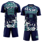 Custom Navy Teal-White Fluid Art Splash Sublimation Soccer Uniform Jersey