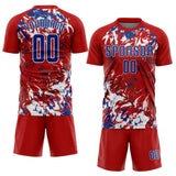Custom Red Royal-White Fluid Art Splash Sublimation Soccer Uniform Jersey