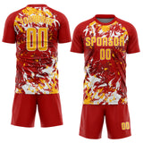 Custom Red Gold-White Fluid Art Splash Sublimation Soccer Uniform Jersey