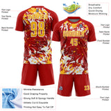 Custom Red Gold-White Fluid Art Splash Sublimation Soccer Uniform Jersey