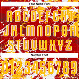 Custom Red Gold-White Fluid Art Splash Sublimation Soccer Uniform Jersey