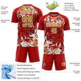 Custom Red Old Gold-White Fluid Art Splash Sublimation Soccer Uniform Jersey