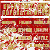 Custom Red Old Gold-White Fluid Art Splash Sublimation Soccer Uniform Jersey