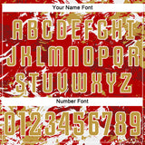 Custom Red Old Gold-White Fluid Art Splash Sublimation Soccer Uniform Jersey