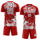 Custom Red Gray-White Fluid Art Splash Sublimation Soccer Uniform Jersey
