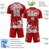 Custom Red Gray-White Fluid Art Splash Sublimation Soccer Uniform Jersey