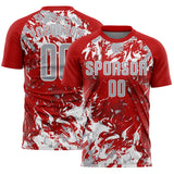 Custom Red Gray-White Fluid Art Splash Sublimation Soccer Uniform Jersey