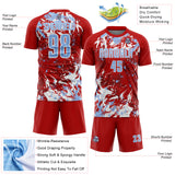 Custom Red Light Blue-White Fluid Art Splash Sublimation Soccer Uniform Jersey