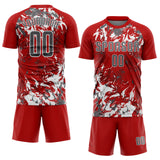 Custom Red Steel Gray-White Fluid Art Splash Sublimation Soccer Uniform Jersey