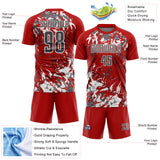 Custom Red Steel Gray-White Fluid Art Splash Sublimation Soccer Uniform Jersey