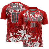 Custom Red Steel Gray-White Fluid Art Splash Sublimation Soccer Uniform Jersey