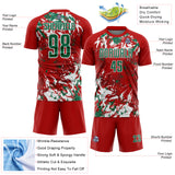 Custom Red Kelly Green-White Fluid Art Splash Sublimation Soccer Uniform Jersey