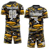 Custom Figure White Black-Gold Fluid Art Splash Sublimation Soccer Uniform Jersey