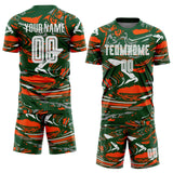 Custom Figure White Green-Orange Fluid Art Splash Sublimation Soccer Uniform Jersey