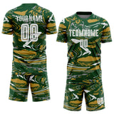 Custom Figure White Green-Old Gold Fluid Art Splash Sublimation Soccer Uniform Jersey