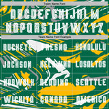 Custom Figure White Kelly Green-Gold Fluid Art Splash Sublimation Soccer Uniform Jersey