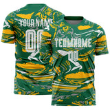 Custom Figure White Kelly Green-Gold Fluid Art Splash Sublimation Soccer Uniform Jersey