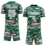Custom Figure White Kelly Green-Light Pink Fluid Art Splash Sublimation Soccer Uniform Jersey